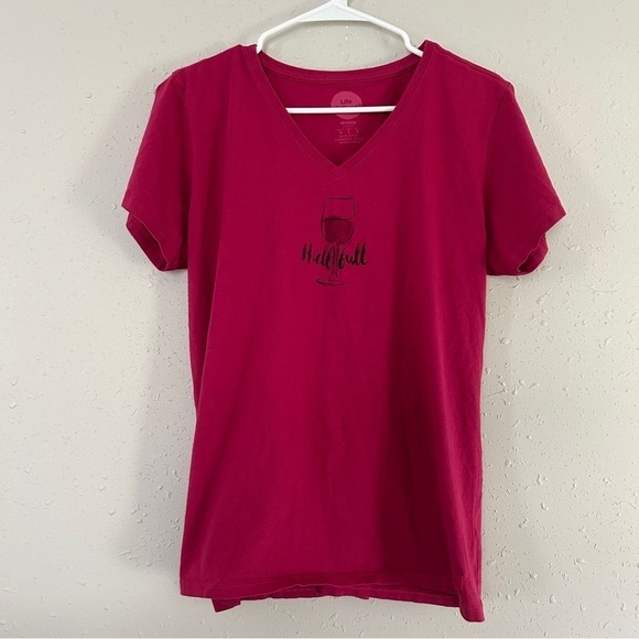 Life is Good Pink Short Sleeve V-Neck Blouse Half Full Wine Casual Large - Picture 1 of 7